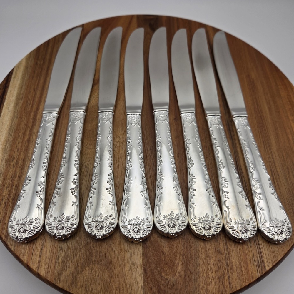 WM. Rogers & Son Enchanted Rose Silverplate Flatware‎ Butter Knives Set Of 8
